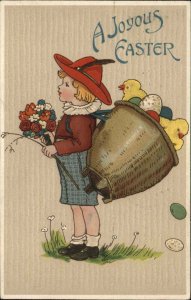 Easter Little Boy with Basket of Chicks Children's Fashion c1910 Postcard