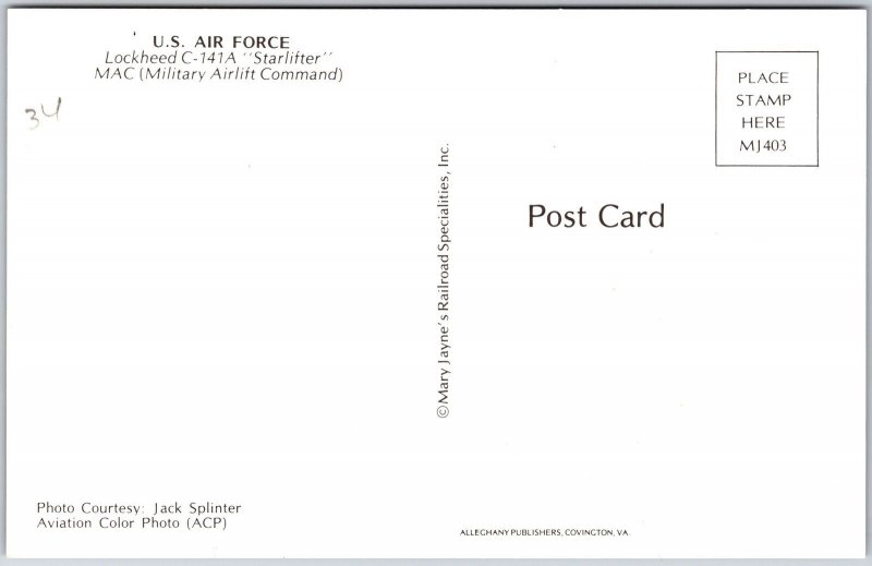 U.S. AIR FORCE Lockhead C-141A Starlifter MAC Aircraft Postcard