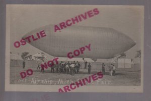 Detroit MI RPPC c1910 AIRSHIP Zeppelin Dirigible MICHIGAN STATE FAIR Walking #2