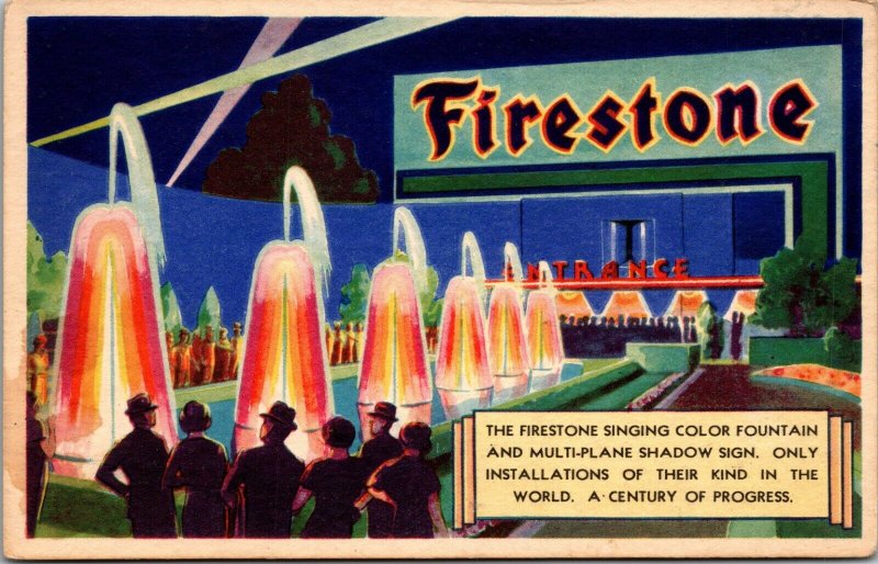 Firestone Singing Color Fountain~1933 - POSTCARD Chicago Worlds Fair 