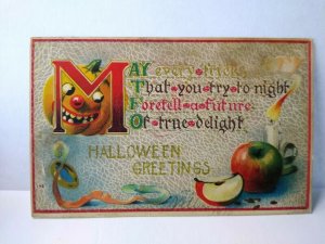 Halloween Postcard Fantasy Goblin Pumpkin Candle HIR 142 Original Freeport NY