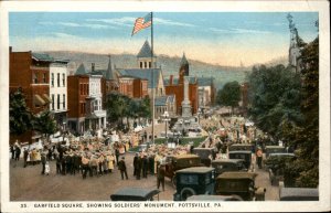 Pottsville Pennsylvania PA Garfield Square Crowd & American Flag 1900s-20s PC