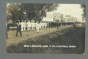 Campbell MINNESOTA RPPC 1909 PARADE M.W.A. Woodmen nr Breckenridge Elbow Lake