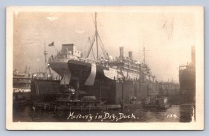 J99/ Interesting RPPC Postcard c1910 Mercury Ship in Dry Dock Boat 148