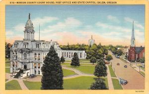 SALEM, OR Oregon  MARION COUNTY COURT HOUSE~Post Office  c1940's Linen Postcard