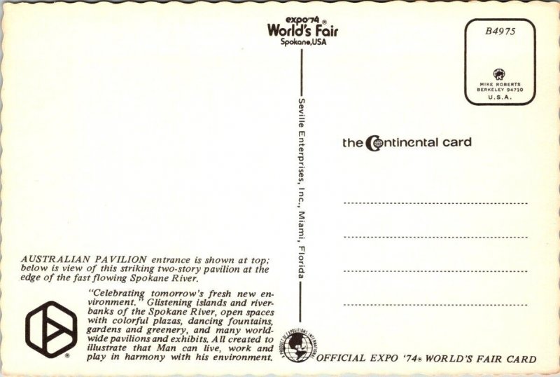 Vintage 1974 World's Fair Spokane, Washington Postcard