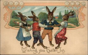 Easter Fantasy Rabbit Children in Human Clothes Dancing c1910 Postcard