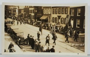 RPPC Street Scene Parade Fireman Patriotic Memorial Old Cars Postcard Q13