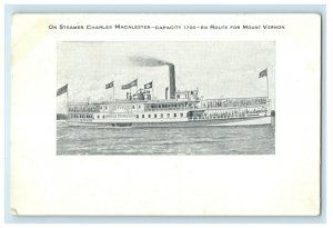 1909 On Steamer Charles Macalester, Mount Vernon Virginia VA Posted Postcard 