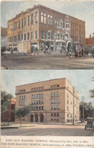 J34/ Toledo Ohio Postcard c1910 2View Old Masonic Temple Fire Disaster 273