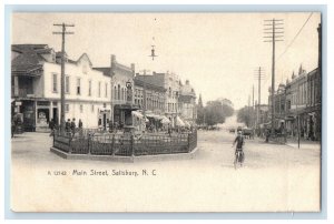 c1905 Main Street Man Bicycle Salisbury North Carolina NC Rotograph Postcard 
