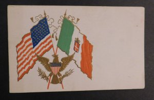 Mint Postcard USA Flag Eagle Italy Flag Olive Branch Shield Arrows Patriotic