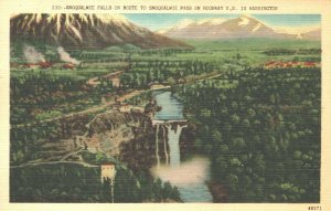USA Snoqualmie Falls Washington Linen Postard 03.66