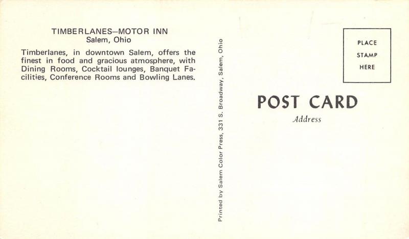 Salem Ohio 1960s Postcard Timberlanes Motor Inn Room View