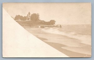 SODUS POINT NY LIGHT HOUSE ANTIQUE REAL PHOTO POSTCARD RPPC