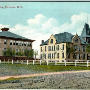 c1910 Dickinson, ND School Buildings Litho Photo Postcard N. Dak Bloom Bros A17