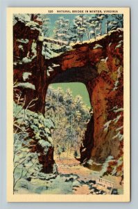 Natural Bridge VA-Virginia, View In Winter, Linen Postcard