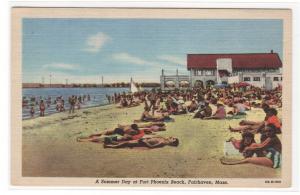 Beach Scene Fort Phoenix Beach Fairhaven Massachusetts linen postcard