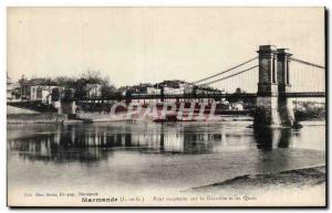 Old Postcard Marmande Bridge over the Garonne and the docks