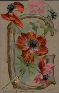 B578 Poppy floral alphabet letter G fantasy vintage greetings postcard 1904