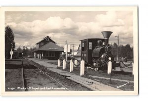 Fairbanks Alaska AK RPPC Real Photo 1950 Alaska Railroad Depot First Locomotive