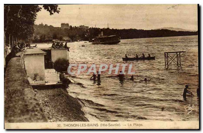 Old Postcard Thonon les Bains Beach