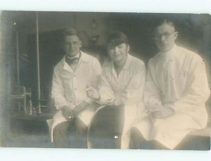 rppc 1920's Suffrage science WOMAN IN LAB COAT BESIDE CHEMISTRY BEAKERS AC8861