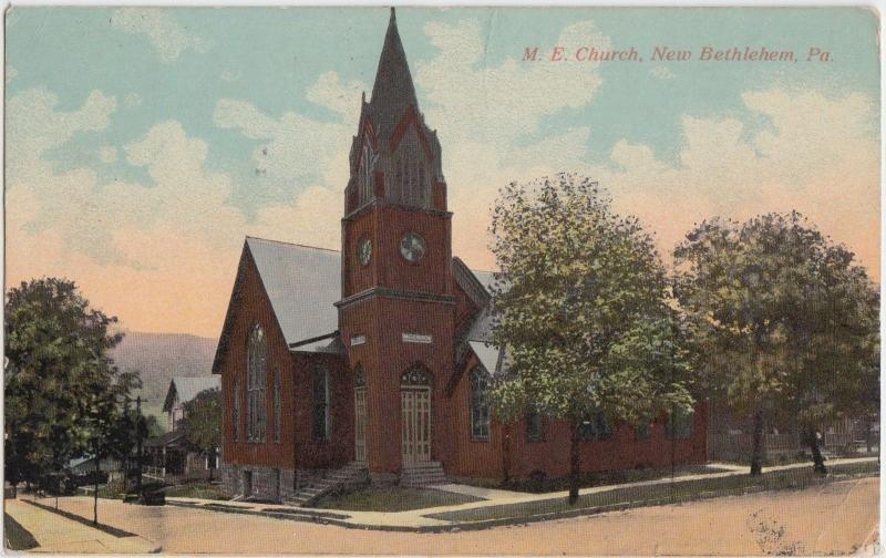 1916 NEW BETHLEHEM Pennsylvania Pa Postcard ME CHURCH Building