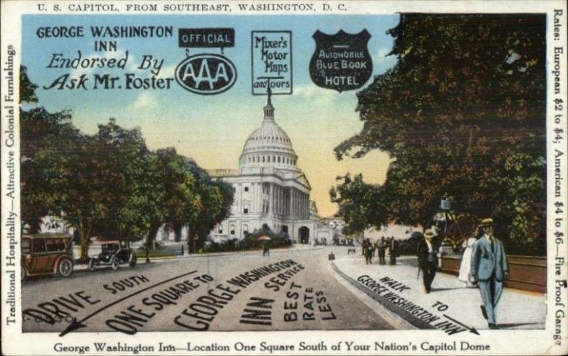 Washington DC US George Washington Inn Advertising c1920s Postcard