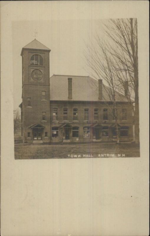 Antrim NH Town Hall & Pharmacy Drugstore c1905 Real Photo Postcard