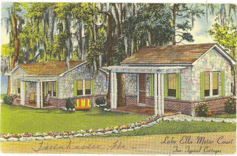 Lake Ella Motor Court Tallahassee FL linen postcard