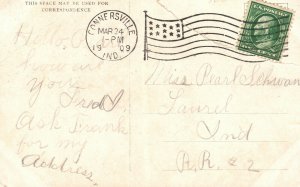 Teasing Woman Touching Man with Flower Pub Moffat, Yard Co Vintage Postcard 1909