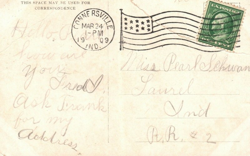 Teasing Woman Touching Man with Flower Pub Moffat, Yard Co Vintage Postcard 1909