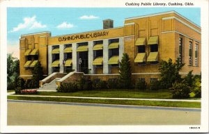 Linen Postcard Cushing Public Library in Cushing, Oklahoma