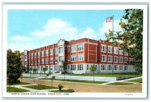 c1920 North Junior High School Exterior Building Flag Sioux City Iowa Postcard