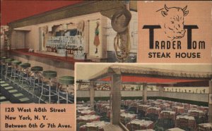 New York City NYC NY Trader Tom Steak House Linen Vintage Postcard