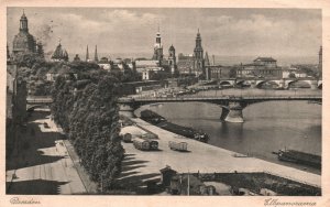 Vintage Postcard El Panorama Bridge Buildings Towers Dresden Germany