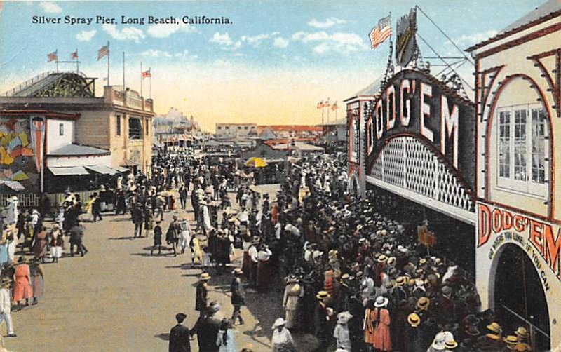 Silver Spray Pier Long Beach, California USA View Postcard Backing 