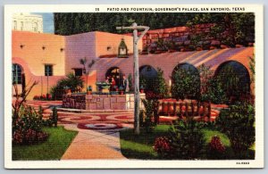 San Antonio Texas~Patio & Fountain @ Governors Palace~Vintage Linen Postcard