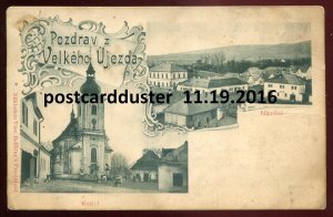 h2887 - CZECHIA Velky Ujezd 1900s Litho Multiview Town Square