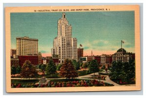 Vintage 1930's Postcard Industrial Trust Company Depot Park Providence RI