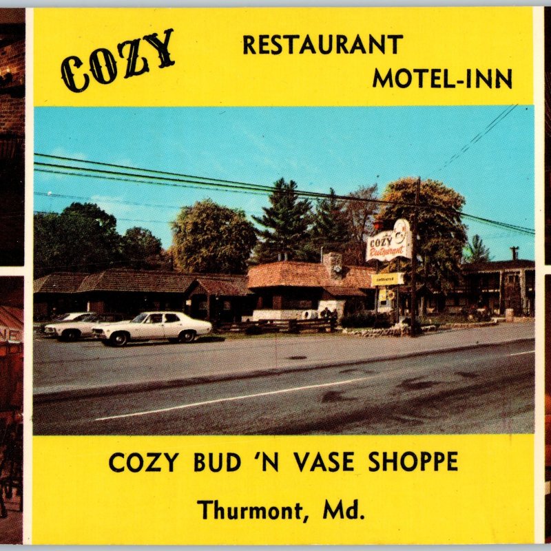 c1970s Thurmont, MD Cozy Restaurant Motor Inn Motel Bud N Vase Oversized PC 3S