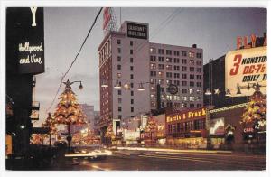 Vintage Postcard California Hollywood and Vine Night Street Scene Christmas Tree