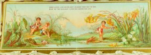 1880's Lovely Cherubs Fantasy Love Valentine Gilt Poem Folding Victorian Card &K