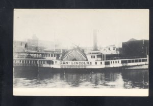RPPC RIVERBOAT STEAMER BOAT THE GENERAL LINCOLN VINTAGE REAL PHOTO POSTCARD