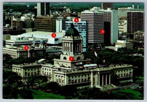 Notable Buildings Of Downtown Winnipeg, Manitoba, Chrome Aerial View Postcard