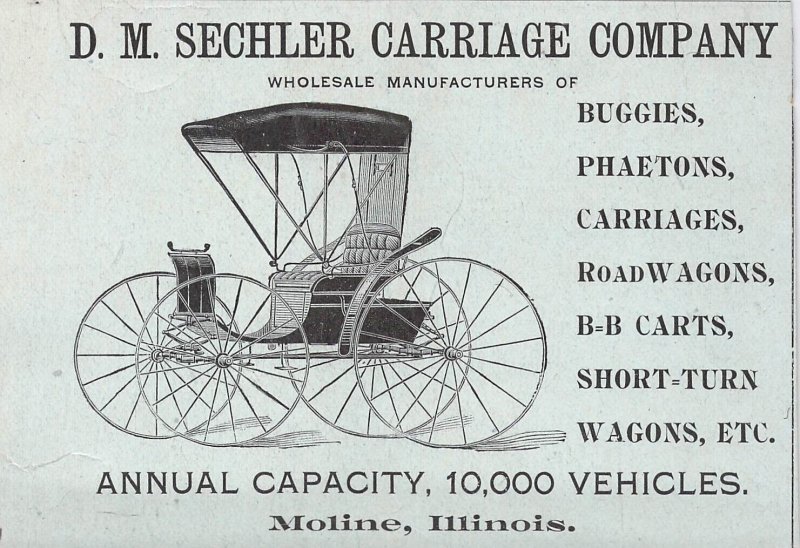 Early Trade Card, Moline IL, Jerelers, Carriage Co. Wagons, Old Adv card