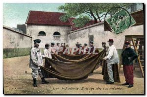 Old Postcard Army Infantry Threshing blankets