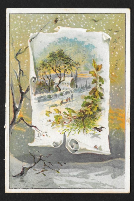 VICTORIAN TRADE CARD Lion Coffee Winter Rural View