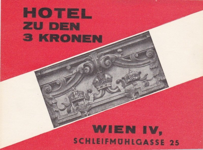 Austria Vienna Hotel Zu Den 3 Kronen Vintage Luggage Label lbl0787